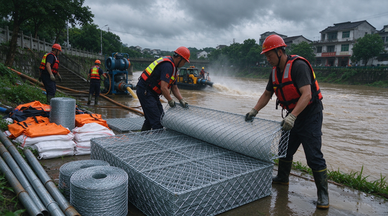 Changshu Jianghe flomforebyggende produkter leverer gabion- og galvaniserte nettingmaterialer til indre Mongolia nøddreneringsstøtteprosjekt Changshu Jianghe flomforebyggende produkter leverer gabion- og galvaniserte nettingmaterialer til indre Mongolia nøddreneringsstøtteprosjekt